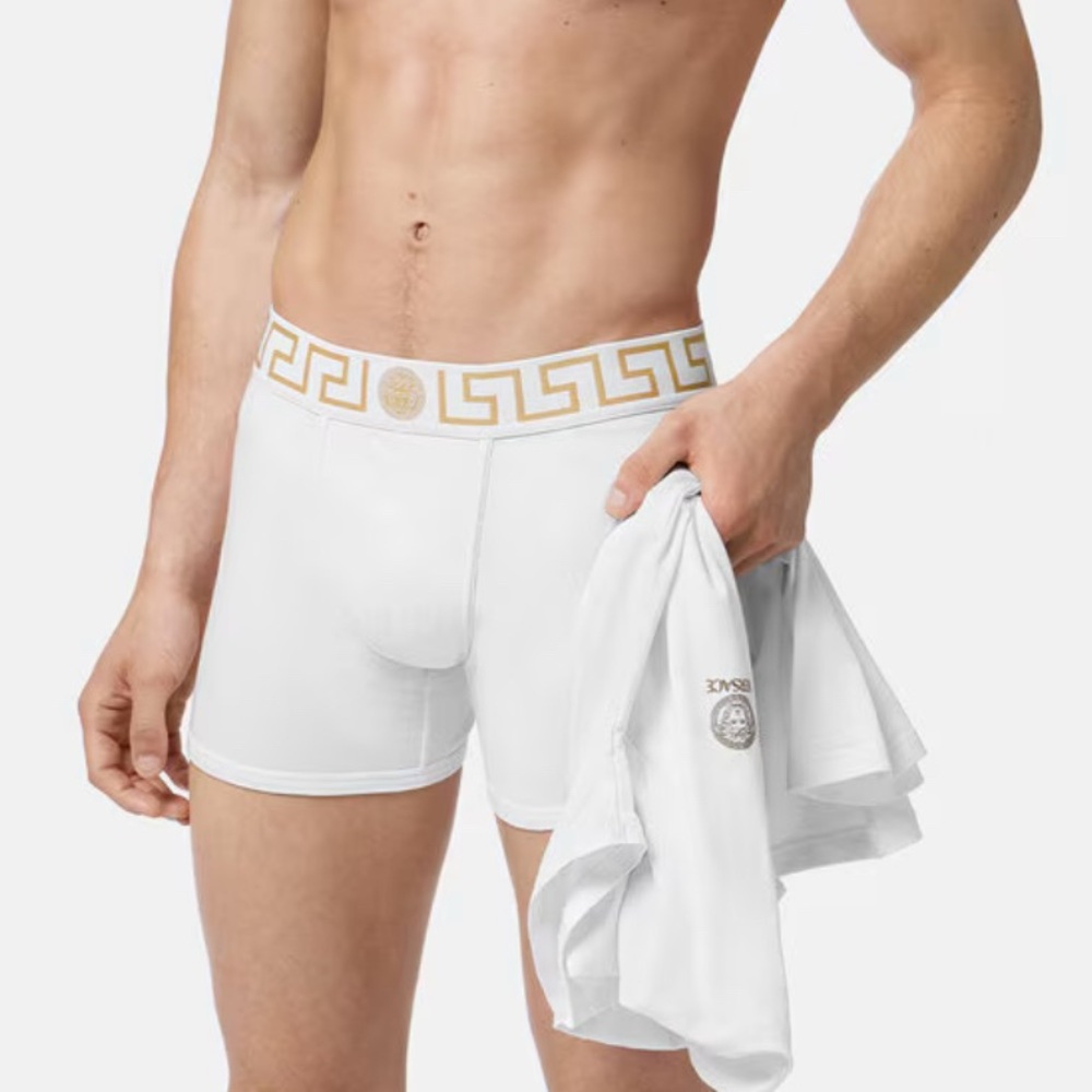 M2-23 VERSACE Men's Greca Boxer Briefs Cotton Stretch White Size 3/28-30/S